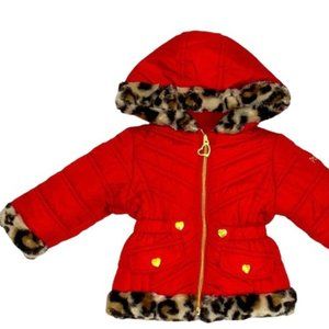 Puffer Coat with Animal Print Trim Size 12 Months